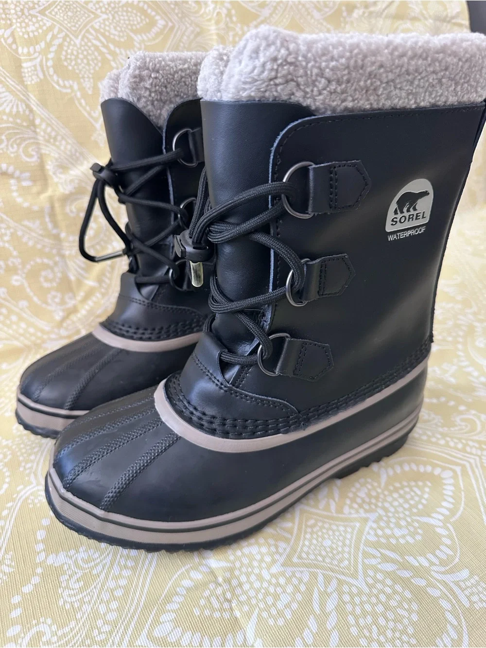 Sorel Kids Black and Tan Waterproof Winter Boots